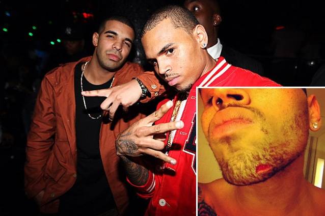 Drake and Chris Brown in happier times; inset: Chris Brown's deleted Twitter photo